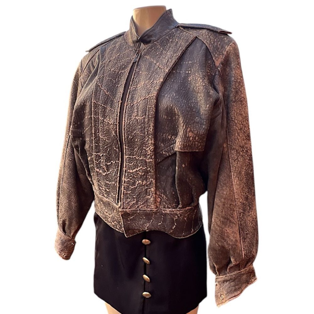 Women’s Vintage 90’s La Pelle Textured Brown Distressed Leather Jacket Size S M